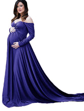 Load image into Gallery viewer, Babymoon Off Shoulder Maternity Gown Dress - Blue
