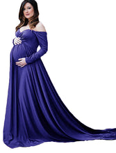 Load image into Gallery viewer, Babymoon Off Shoulder Maternity Gown Dress - Blue