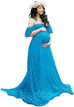 Load image into Gallery viewer, Babymoon Off Shoulder Maternity Gown Dress - Aqua
