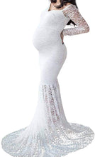 Load image into Gallery viewer, Babymoon Lace Off Shoulder Maternity Gown Dress - White