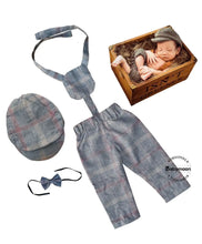 Load image into Gallery viewer, Babymoon Gentleman Cap, Bow and Suspender Photoshoot Prop - Grey