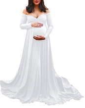 Load image into Gallery viewer, Babymoon Off Shoulder Maternity Gown Dress - White
