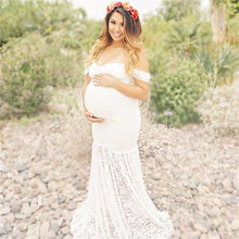 Load image into Gallery viewer, Babymoon Off Shoulder Maternity Gown Dress - White