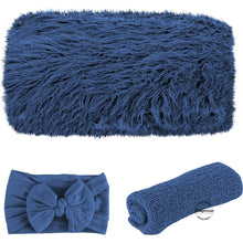 Load image into Gallery viewer, Babymoon Set of Fur Blanket (70x60cm), Wrap & Headband Photography Props - Blue