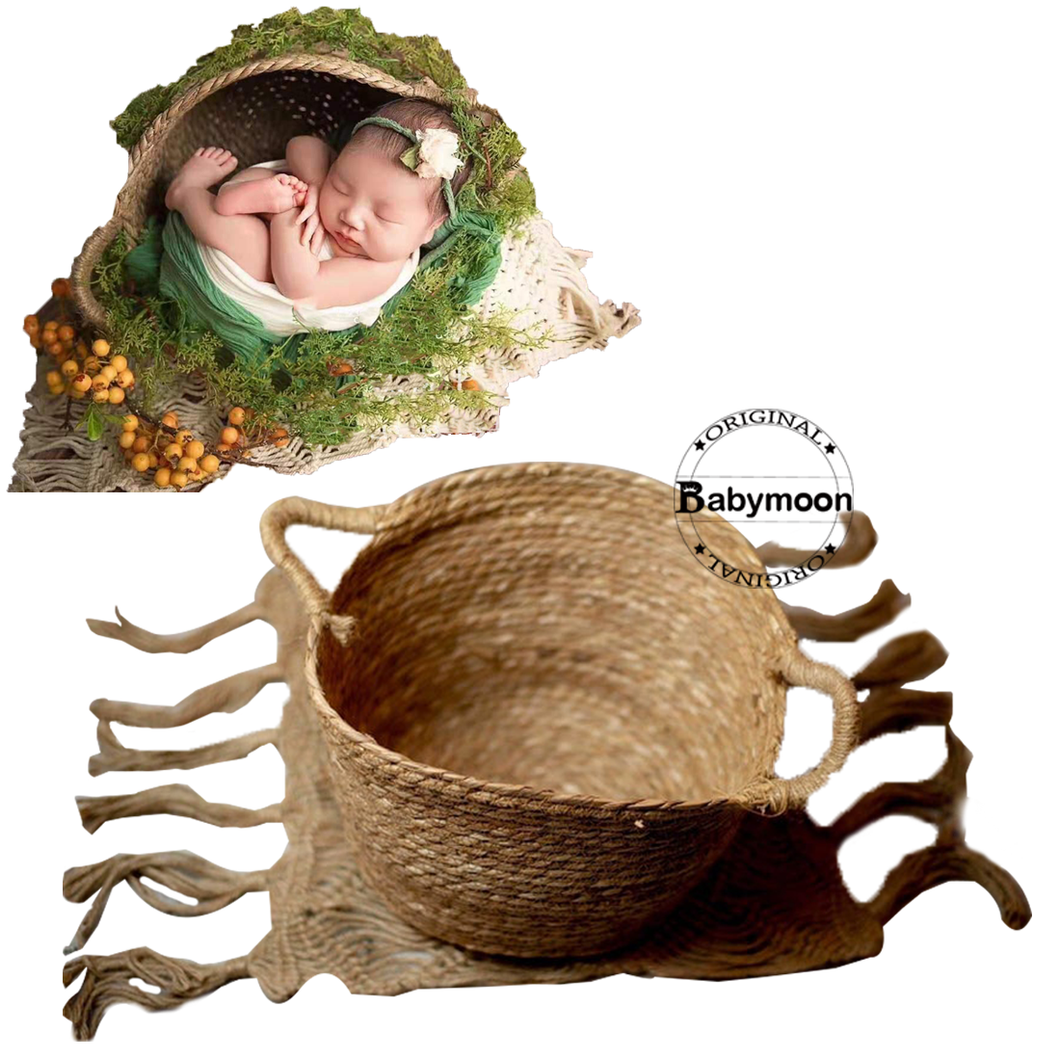 Babymoon Jute Woven Basket Baby Photoshoot Photography Props Furniture - Brown