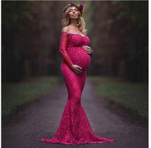 Load image into Gallery viewer, Babymoon Lace Off Shoulder Maternity Gown Dress  - Pink
