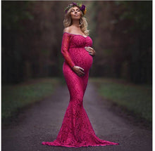 Load image into Gallery viewer, Babymoon Lace Off Shoulder Maternity Gown Dress  - Pink