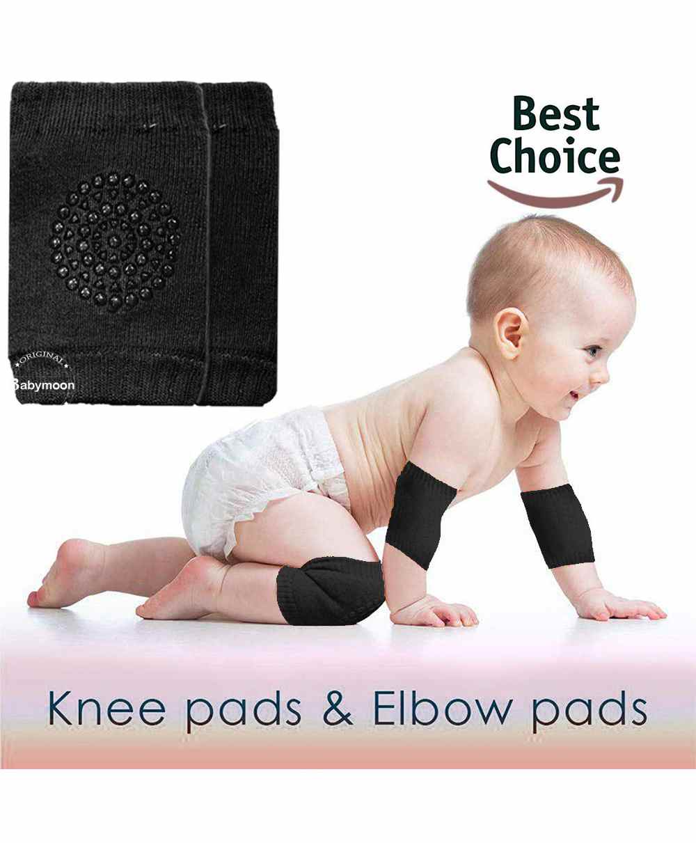 Babymoon Baby Kids Knee Pads AntiSlip Stretchable Knee Cap Elbow Safety - Black