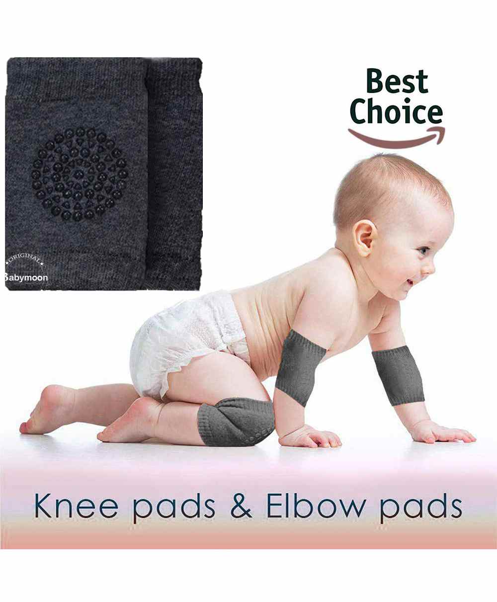 Babymoon Baby Kids Knee Pads AntiSlip Stretchable Knee Cap Elbow Safety - Dark Grey