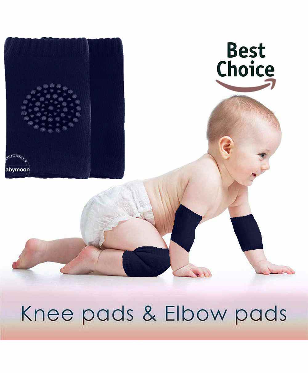 Babymoon Baby Kids Knee Pads AntiSlip Stretchable Knee Cap Elbow Safety - Blue
