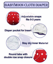 Load image into Gallery viewer, Babymoon Free Size Washable & Reusable 4 Cloth Diapers With 4 Grey Insert - Pack of 8