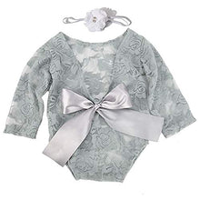 Load image into Gallery viewer, Babymoon Set of 2 | Lace Romper with Hairband Photoshoot Props Costume | 0-1 Month | Grey