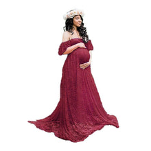 Load image into Gallery viewer, Babymoon Off Shoulder Maternity Gown Dress - Maroon
