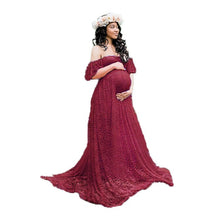 Load image into Gallery viewer, Babymoon Off Shoulder Maternity Gown Dress - Maroon