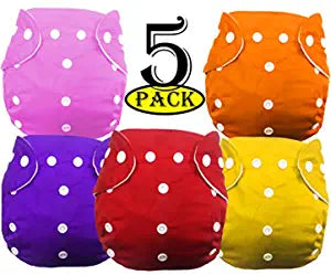 Babymoon (Pack of 5) Washable Adjustable Reusable Cloth Diaper