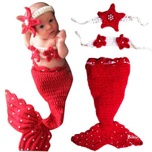 Load image into Gallery viewer, Babymoon Mermaid Newborn Photography Crochet Outfit Costume - Red
