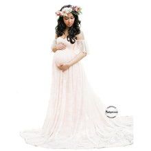 Load image into Gallery viewer, Babymoon Off Shoulder Maternity Gown Dress - White