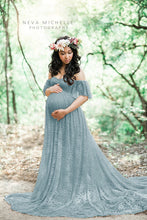 Load image into Gallery viewer, Babymoon Off Shoulder Maternity Gown Dress - Light Blue