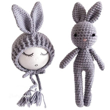 Load image into Gallery viewer, Babymoon Rabbit Toy with Cap New Born Baby Photography Shoot Props Costumes- Grey