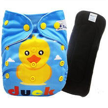 Load image into Gallery viewer, Babymoon 1 Cloth Diaper with 5Layers Grey Insert Premium Adjustable Reusable Cloth Diaper (Blue Duck)
