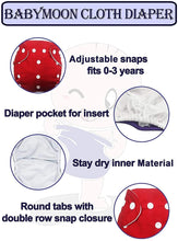 Load image into Gallery viewer, Babymoon 1 Cloth Diaper with 5Layers Grey Insert Premium Adjustable Reusable Cloth Diaper (Suv)