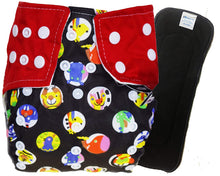 Load image into Gallery viewer, Babymoon 1 Cloth Diaper with 5Layers Grey Insert Premium Adjustable Reusable Cloth Diaper (Black Circular)