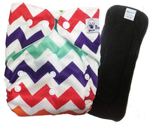 Load image into Gallery viewer, Babymoon 1 Cloth Diaper with 5Layers Grey Insert Premium Adjustable Reusable Cloth Diaper (Zigzag)