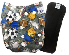 Load image into Gallery viewer, Babymoon 1 Cloth Diaper with 5Layers Grey Insert Premium Adjustable Reusable Cloth Diaper (Football)