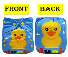 Load image into Gallery viewer, Babymoon 1 Cloth Diaper with 5Layers Grey Insert Premium Adjustable Reusable Cloth Diaper (Blue Duck)