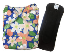 Load image into Gallery viewer, Babymoon 1 Cloth Diaper with 5Layers Grey Insert Premium Adjustable Reusable Cloth Diaper (Blue Floral)