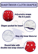 Load image into Gallery viewer, Babymoon 1 Cloth Diaper with 5Layers Grey Insert Premium Adjustable Reusable Cloth Diaper (Elephant Blue)