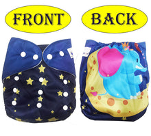 Load image into Gallery viewer, Babymoon 1 Cloth Diaper with 5Layers Grey Insert Premium Adjustable Reusable Cloth Diaper (Elephant Blue)