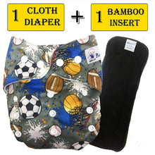 Load image into Gallery viewer, Babymoon 1 Cloth Diaper with 5Layers Grey Insert Premium Adjustable Reusable Cloth Diaper (Football)