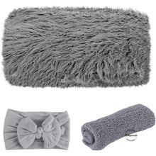 Load image into Gallery viewer, Babymoon Set of Fur Blanket (70x60cm), Wrap & Headband Photography Props - Grey