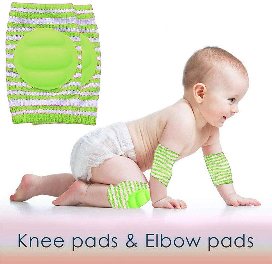 Babymoon Kids Padded Knee Pads for Crawling, Anti-Slip Stretchable Cotton - Green