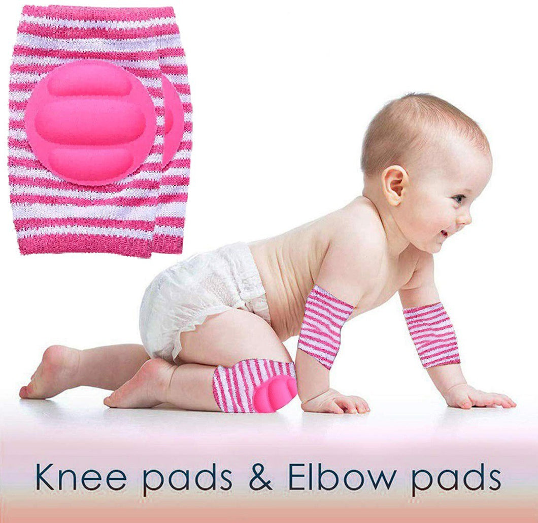 Babymoon Kids Padded Knee Pads for Crawling, Anti-Slip Stretchable Cotton - Pink