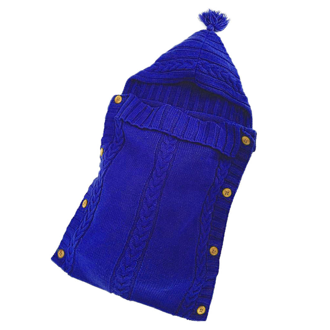 Babymoon Organic Knitted Woollen Swaddle Sleeping Bag | 0-3M  - Blue