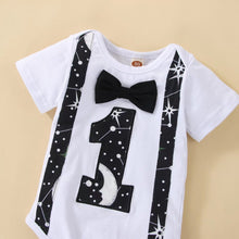 Load image into Gallery viewer, Babymoon 1st Birthday Cake Smash Outfit |Romper & Suspender Costume | 1 Yr - Black