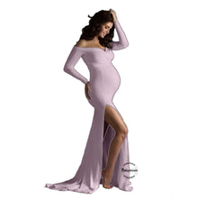 Load image into Gallery viewer, Babymoon Off Shoulder Full Sleeve Maternity Gown Dress - Pink
