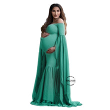 Load image into Gallery viewer, Babymoon Off Shoulder Long Tail Maternity Gown Dress - Green