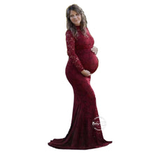 Load image into Gallery viewer, Babymoon High Neck Full Sleeve Maternity Gown Dress - Maroon