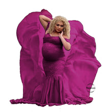 Load image into Gallery viewer, Babymoon Off Shoulder Long Tail Maternity Gown Dress - Dark Pink