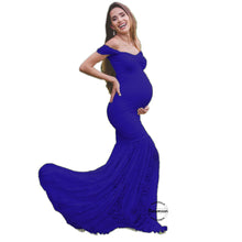 Load image into Gallery viewer, Babymoon Off Shoulder Maternity Gown Dress - Blue