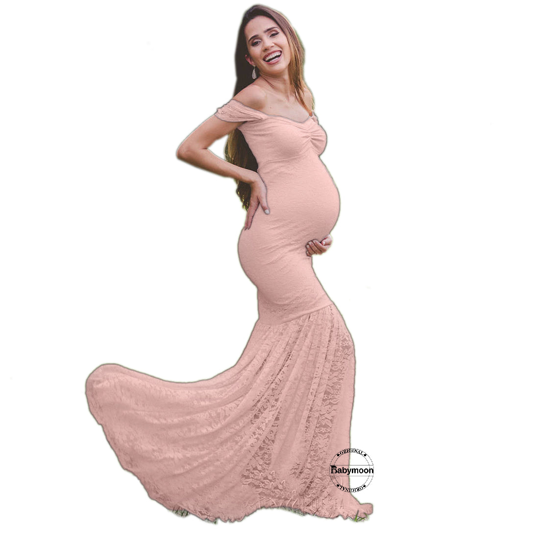 Babymoon Off Shoulder Maternity Gown Dress Peach – BABYMOON - Main Image