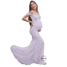 Load image into Gallery viewer, Babymoon Off Shoulder Maternity Gown Dress - Violet

