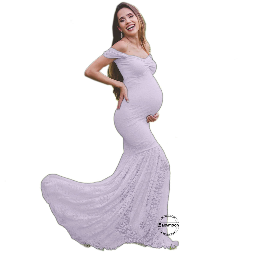 Babymoon Off Shoulder Maternity Gown Dress - Violet