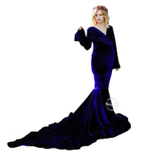 Load image into Gallery viewer, Babymoon Velvet Baggy Sleeve Maternity Gown Dress - Navy Blue