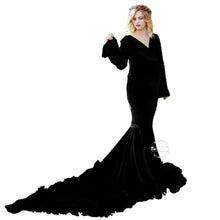Load image into Gallery viewer, Babymoon Velvet Baggy Sleeve Maternity Gown Dress - Black