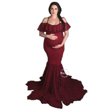 Load image into Gallery viewer, Babymoon Off Shoulder Maternity Gown Dress - Red