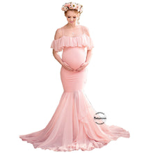 Load image into Gallery viewer, Babymoon Off Shoulder Maternity Gown Dress - Light Pink
